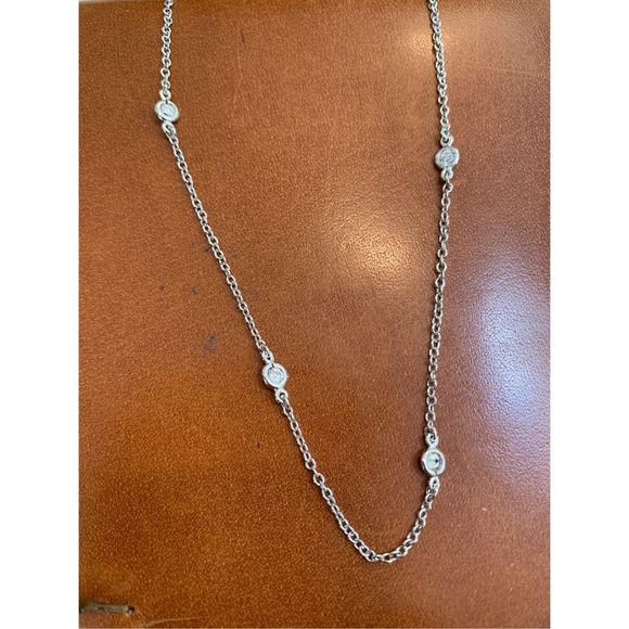 .925 Chain with Crystals Sterling Silver Necklace #delicate #vintage - Picture 2 of 5